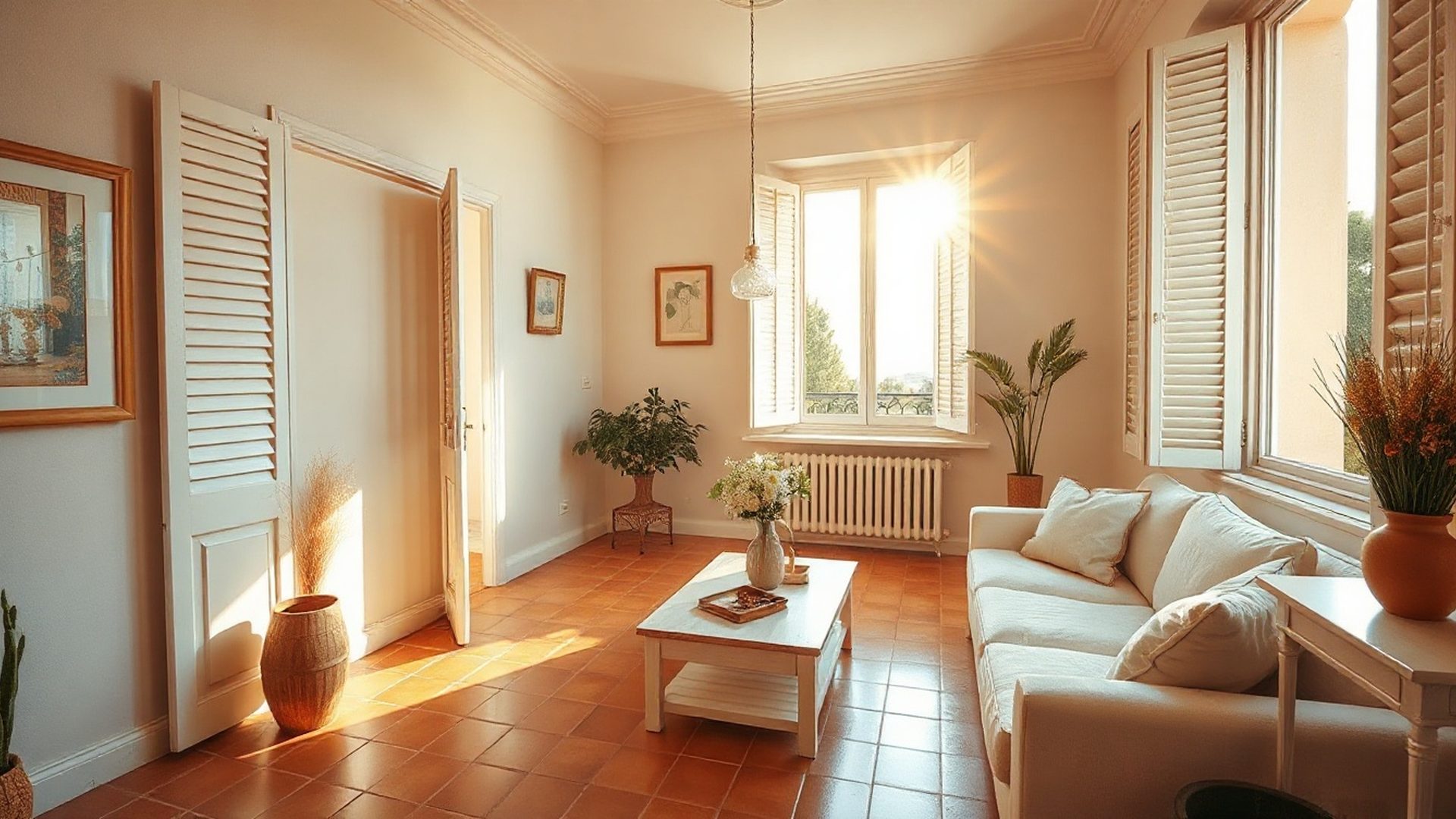 Interior luminoso de un apartamento mediterráneo en Palma con luz cálida entrando por las ventanas
